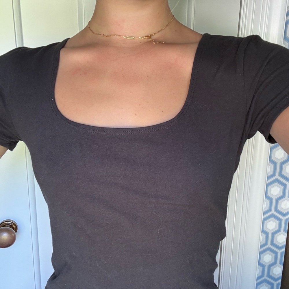 Brandy Melville Gray Fitted Short Sleeve Bodysuit